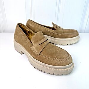 PATINA Tan Suede Platform Women's Penny Loafers Size US 9/EU 39